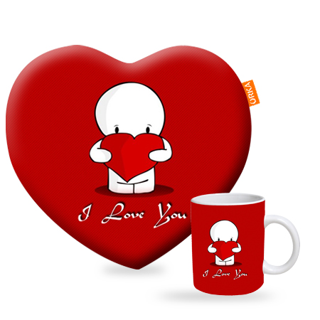 ORKA Valentine Theme Heart Cushion & Coffee Mug Combo 37  