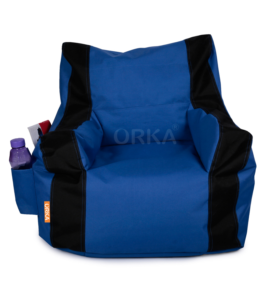 Orka Classic Blue Black Bean Bag Arm Chair  