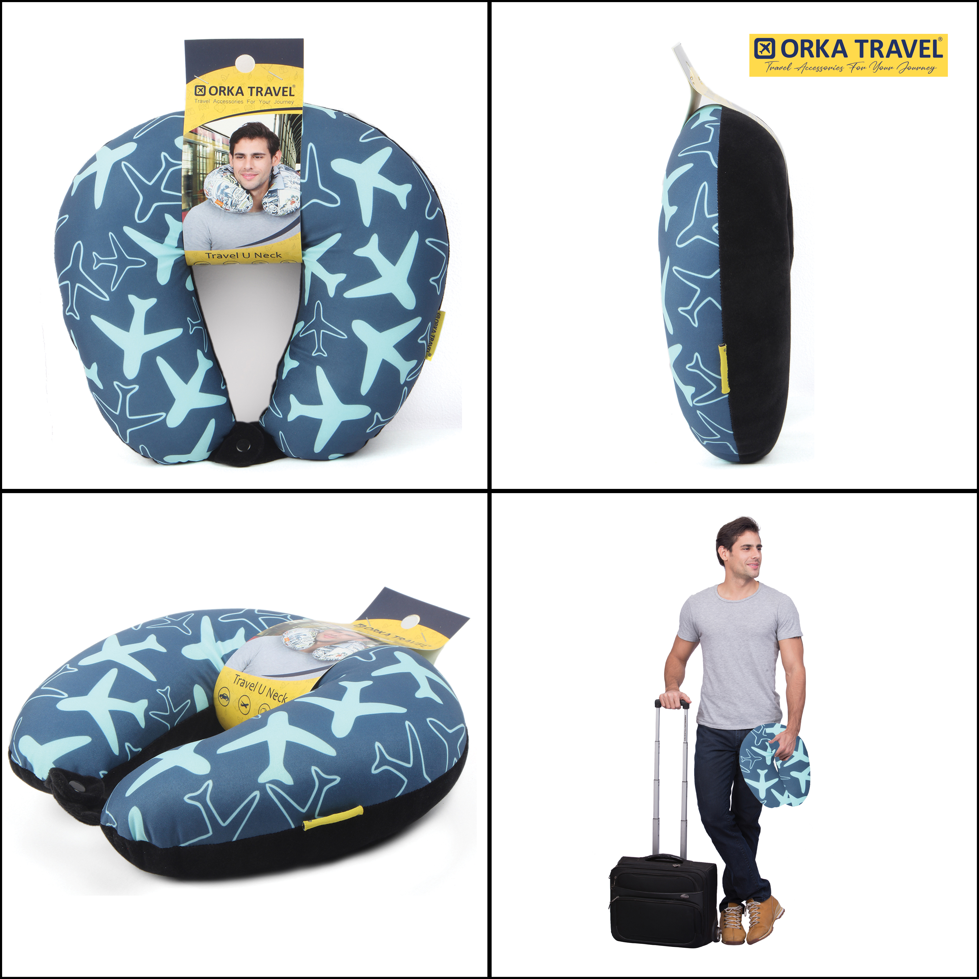 ORKA Travel Digital Printed Spandex With Micro Beads Travel U Neck Pillow Aeroplane   