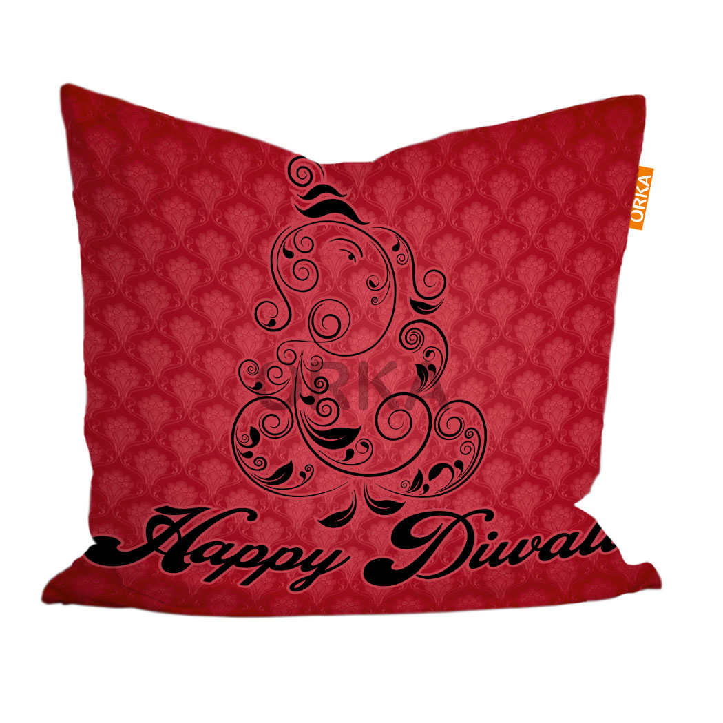 ORKA Digital Printed Diwali Cushion Cover Only 14 X 14  