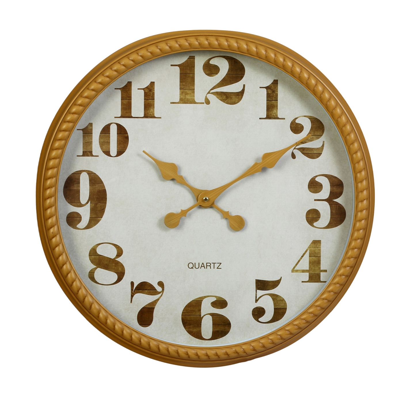 ORKA HOME Quartz Wood Finish Round Wall Clock - Golden  
