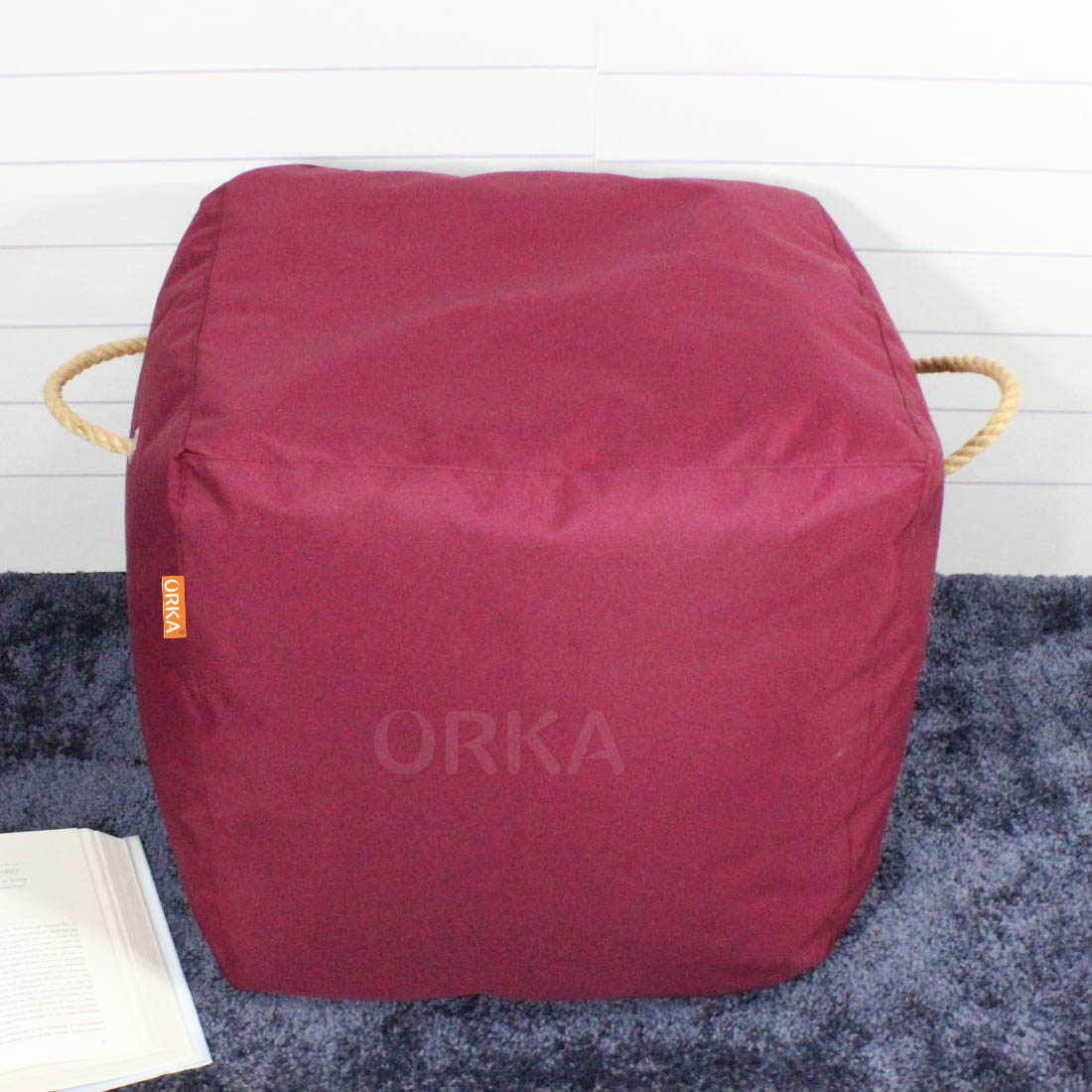 ORKA Denier Fabric 18 X 18 Inch Premium Pouf With Beans - Pink  