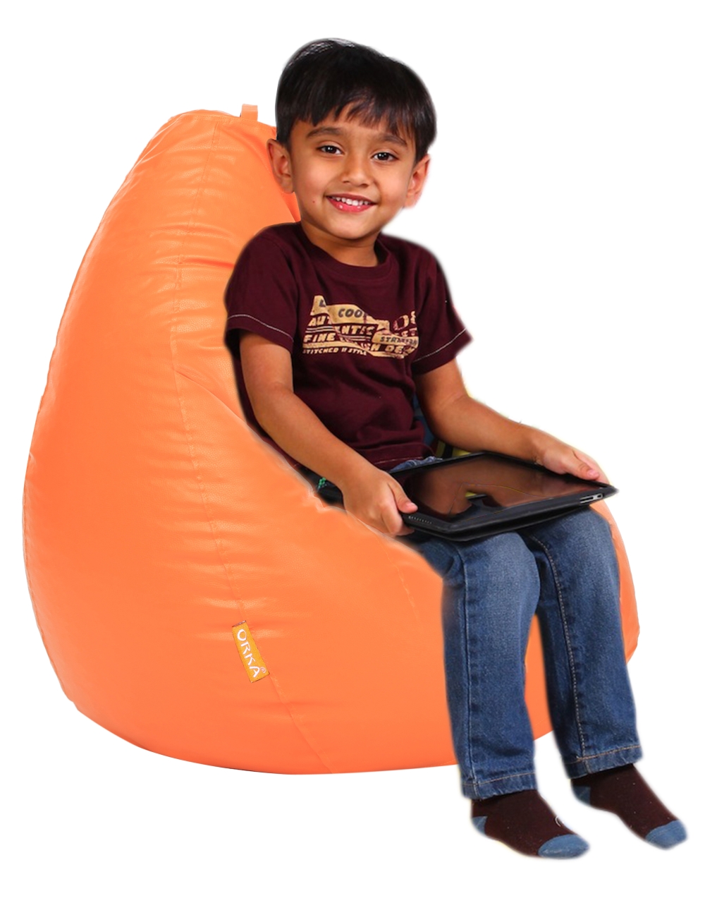 ORKA Classic Orange Bean Bag With Matching Footstool   Kids  Bean Bag Cover 
