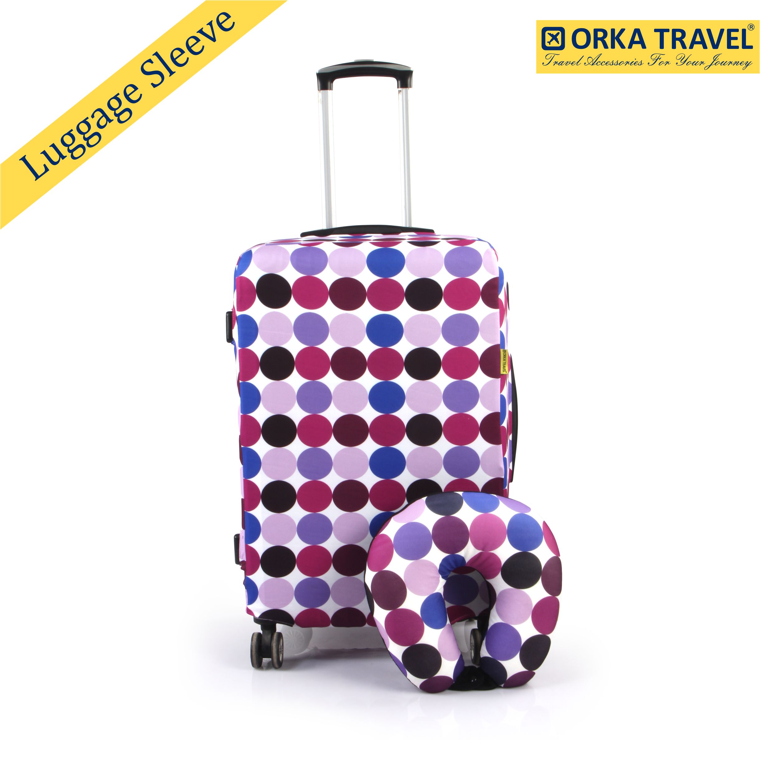 ORKA TRAVEL Polka Dots Theme LUGGAGE PROTECTOR WITH MATCHING U NECK PILLOW LUGGAGE COVER  
