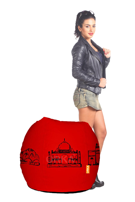 Orka Digital Printed Red Bean Bag Heritage Monuments Theme  