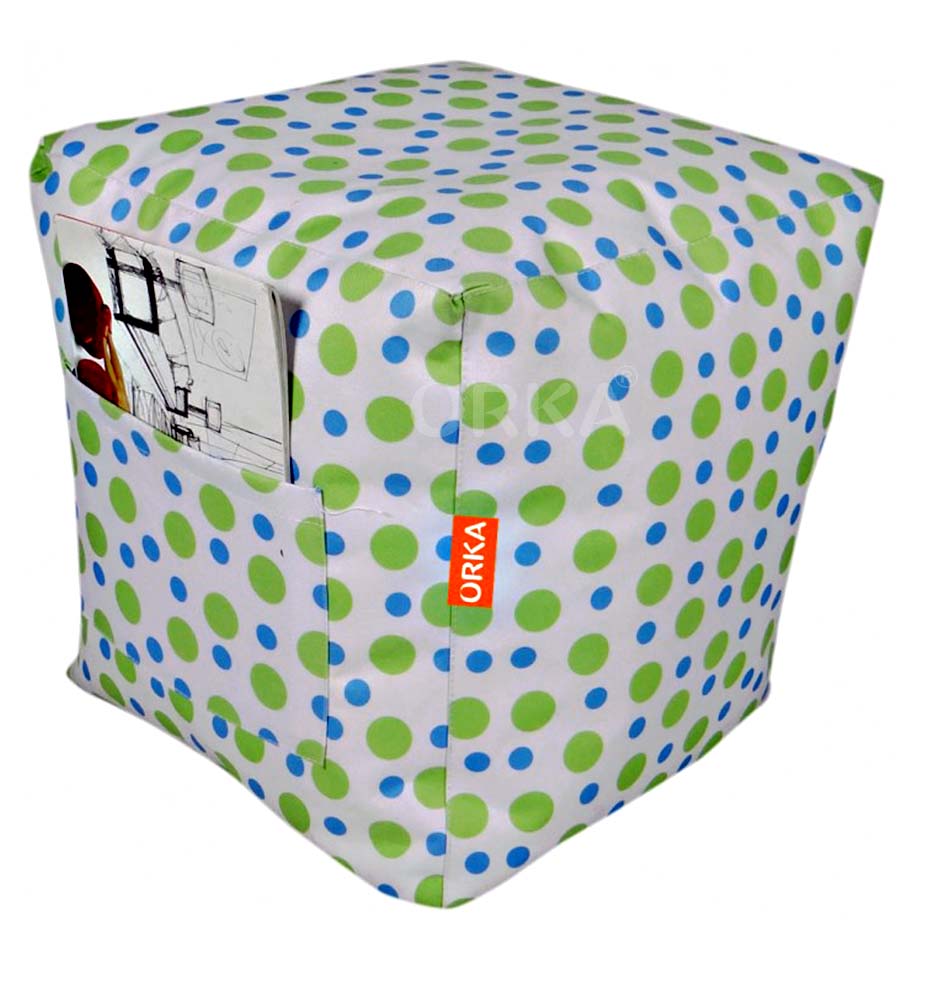 Orka Digital Printed Cube White Puffy Polka Dots Theme  