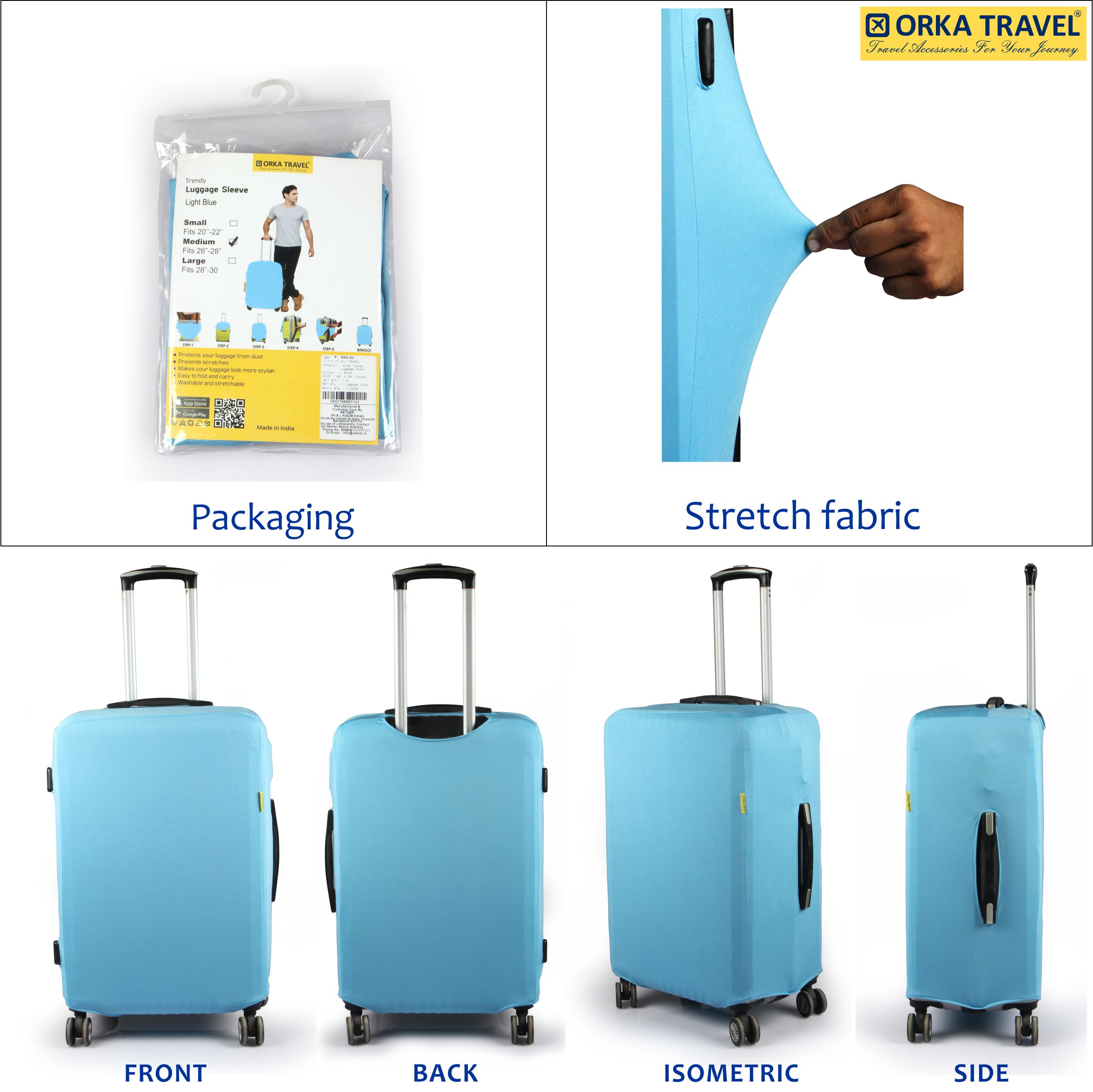 Orka Travel Luggage Cover Light Blue