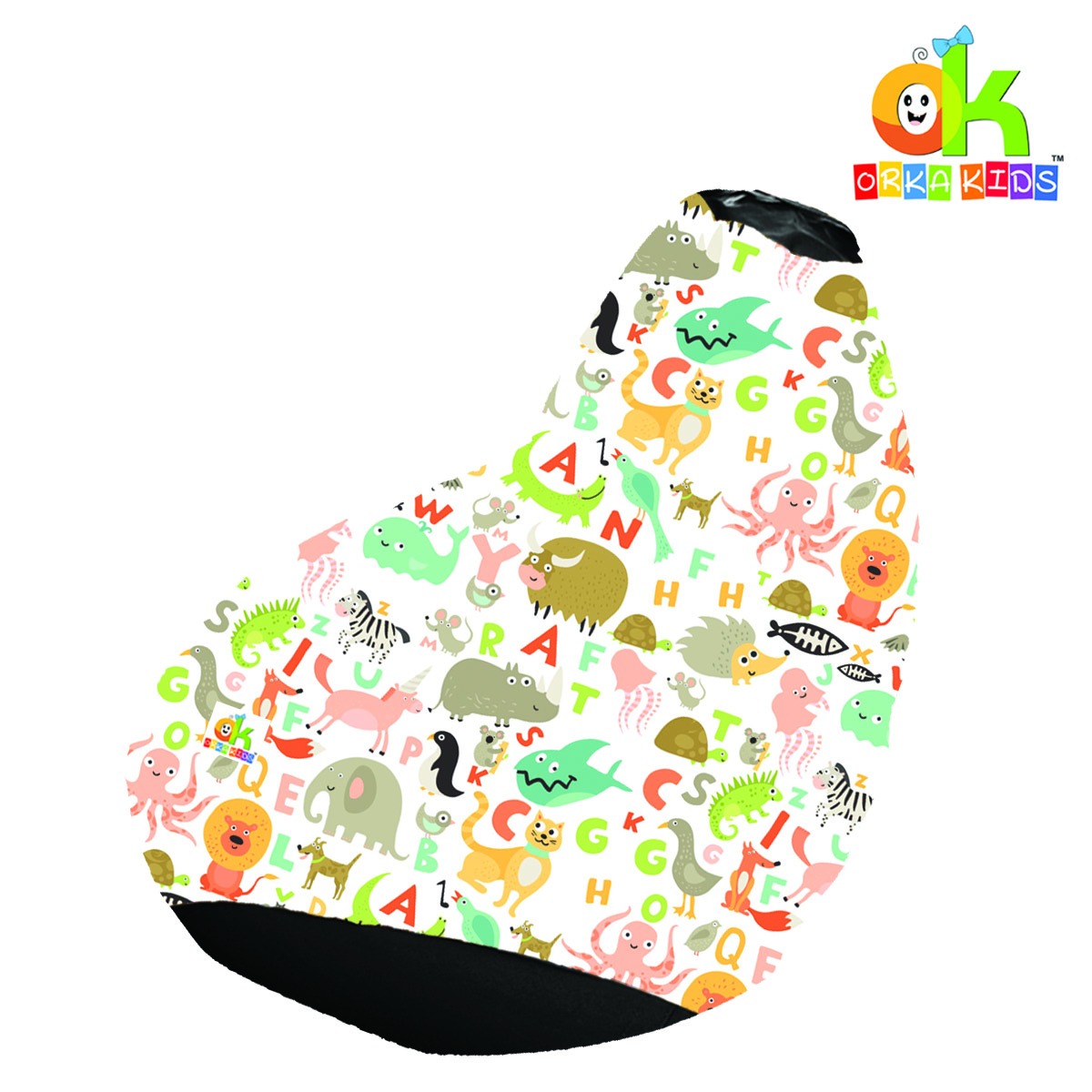 ORKA Kids Digital Printed Alphabet With Animals Multicolor Bean Bag Filled With Beans 