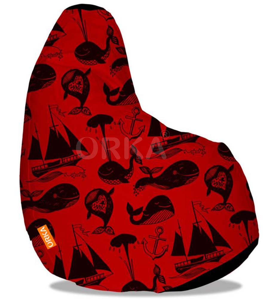 Orka Digital Printed Red Bean Bag Ocean Theme  