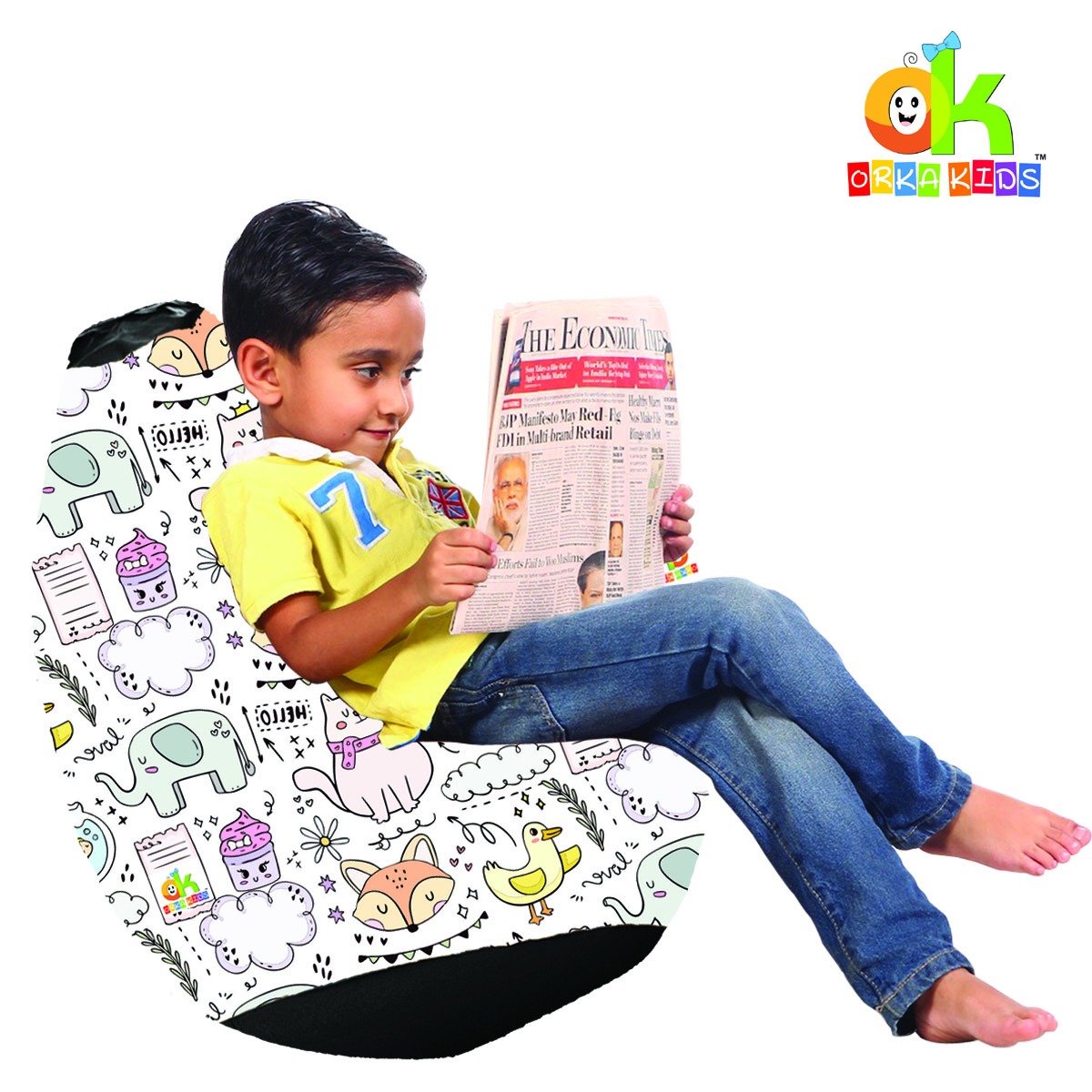 ORKA Kids Digital Printed61 Hello Love Animated Multicolor Bean Bag        