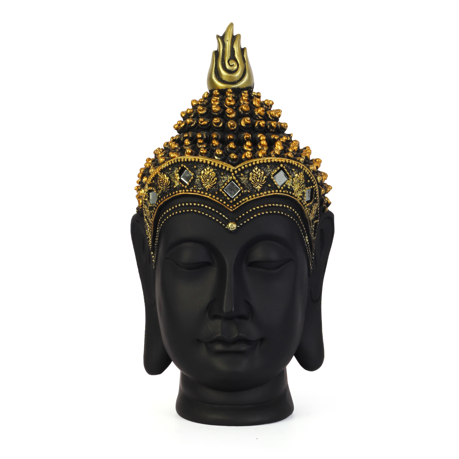 ORKA HOME Polyresin Buddha Head Figurine - Black And Golden  