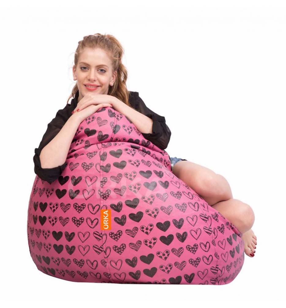 Orka Digital Printed Purple Bean Bag Hearts Theme  