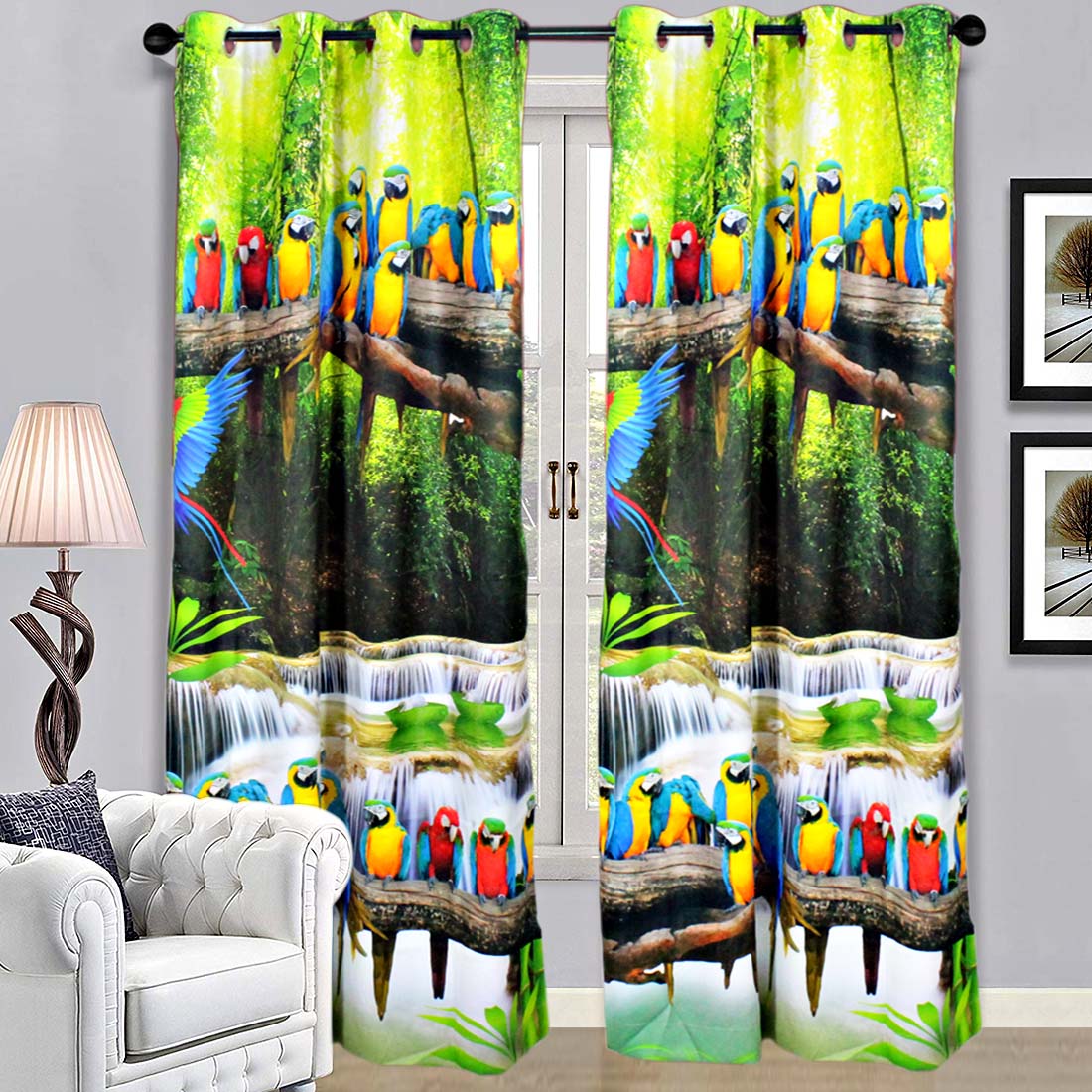 ORKA Digital Printed Parrot Design Single Door Curtain  