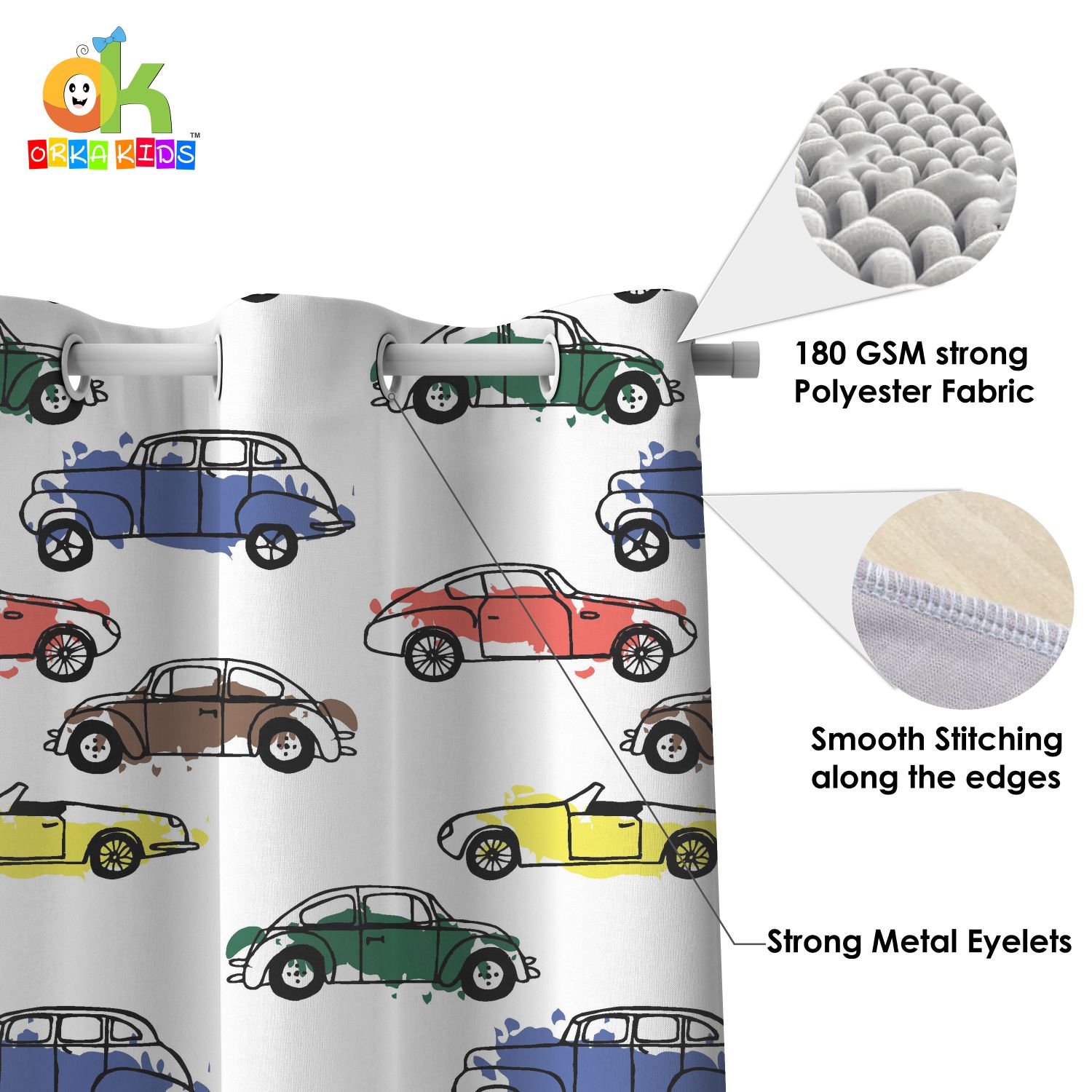 Orka Kids Cars Digital Printed Polyester Fabric Single Pc Curtain   Window 5 Feet  