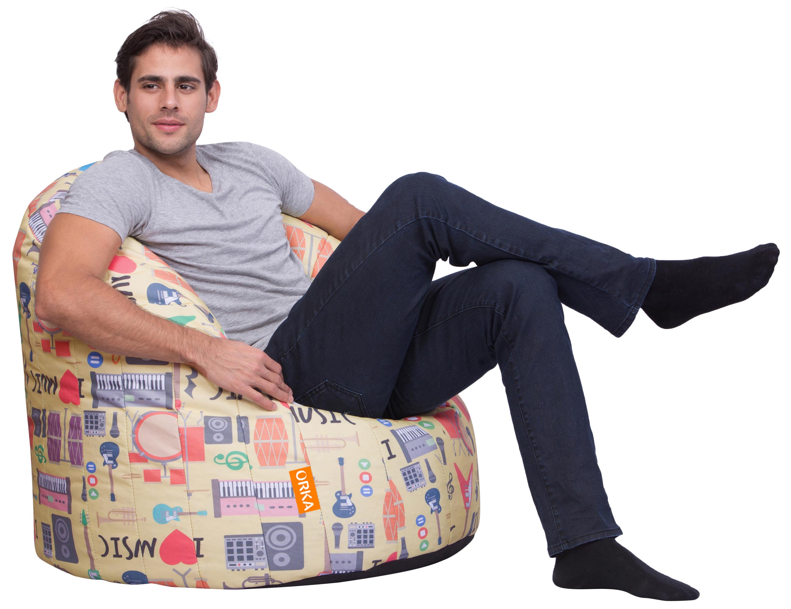 ORKA Digital Printed Big Boss Bean Chair Sofa Music Theme  