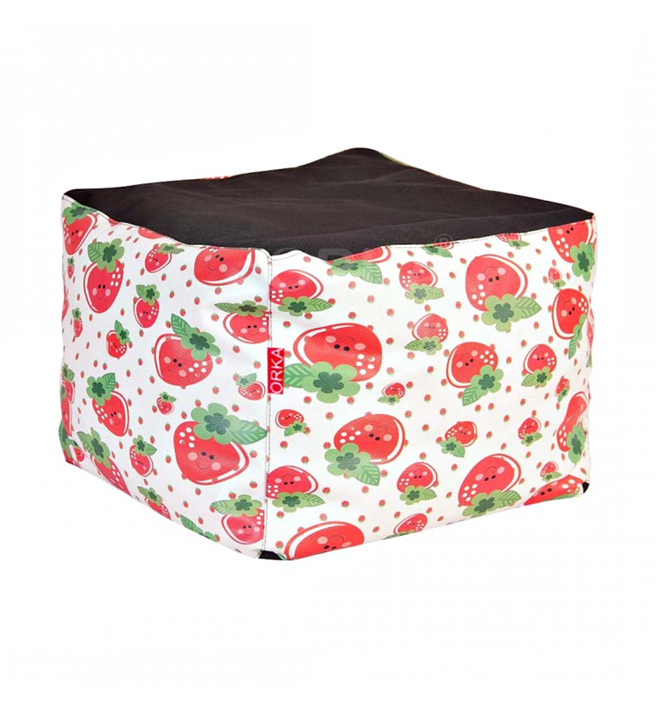 Orka Digital Printed White Square Puffy Strawberry Theme   14" X 14"  Cover Only 