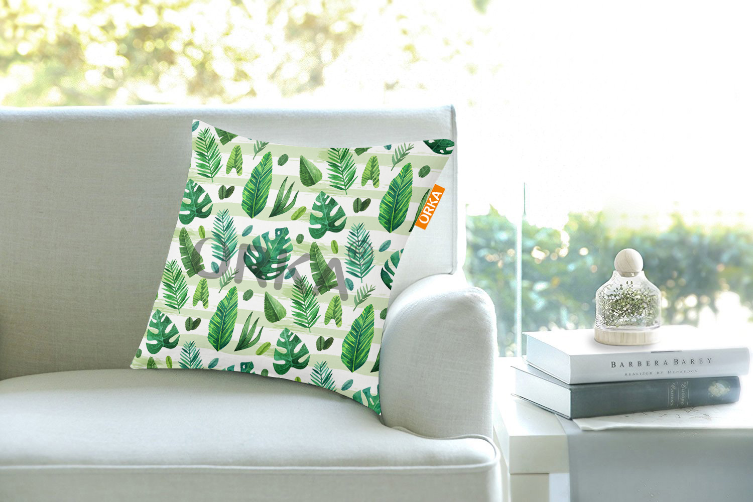 ORKA   Leaves Theme Digital Printed Cushion   