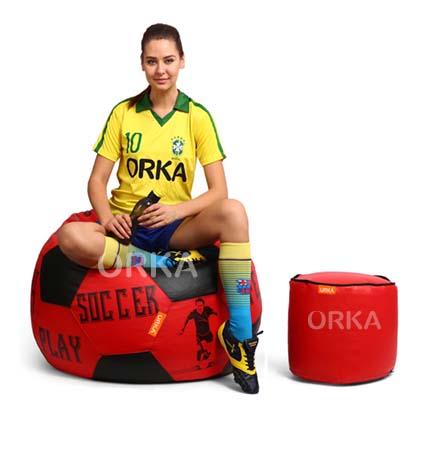 ORKA Digital Printed Sports Bean Bag Red Soccer Play Theme    