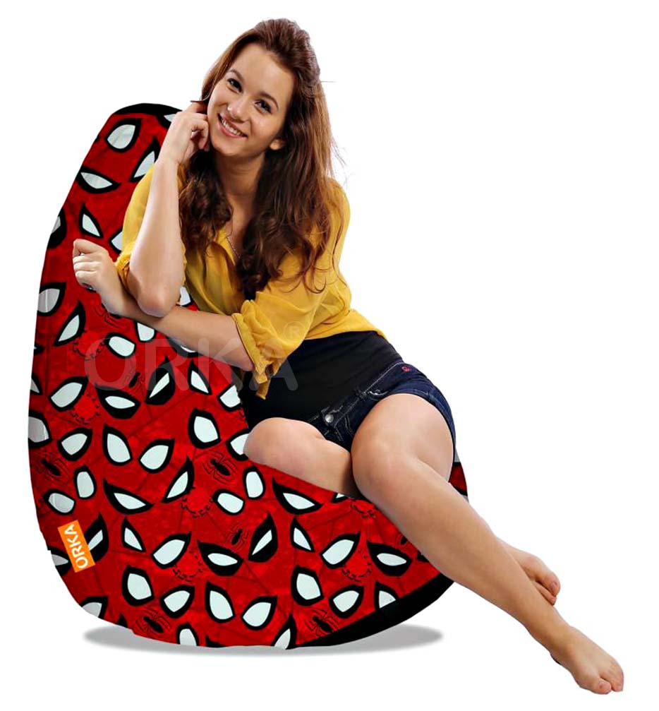 Orka Digital Printed Red Bean Bag Spiderman Eyed Theme   XXL  With Beans 