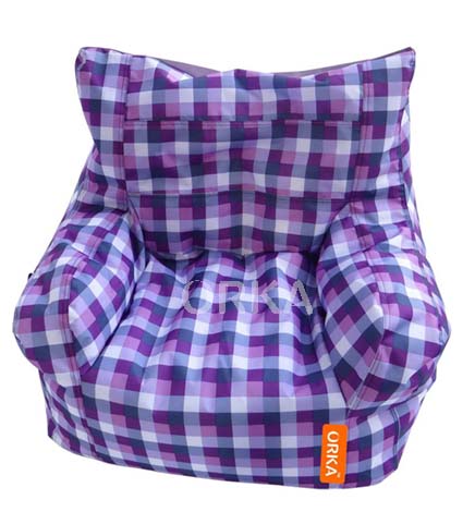 Orka Digital Printed Bean Bag Arm Chair Chequered Purple Theme