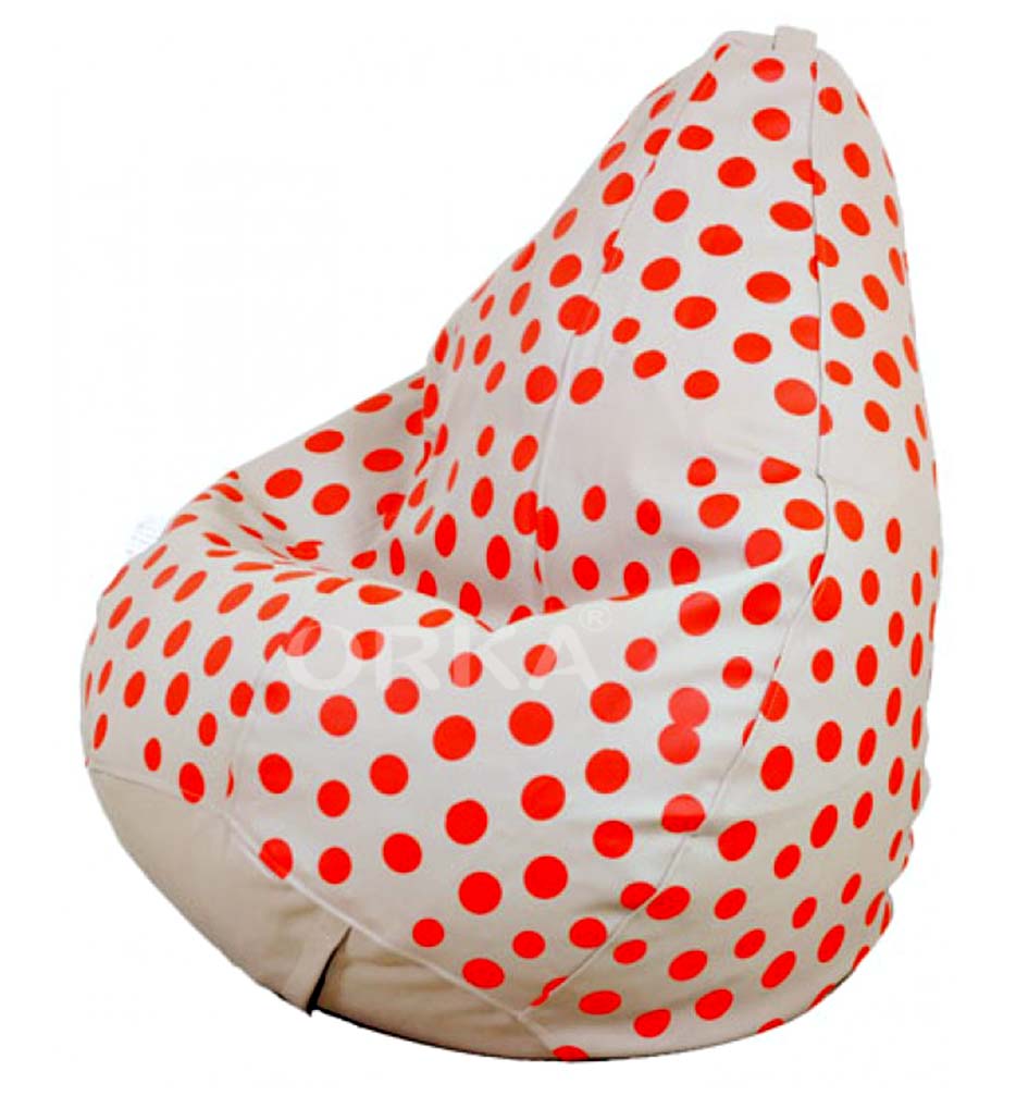 Orka Digital Printed White Bean Bag Red Polka Dots Theme   XXL  Cover Only 