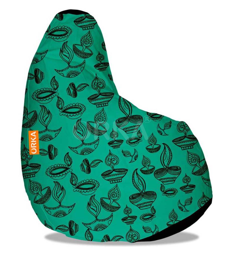 Orka Digital Printed Teal Bean Bag Dipawali Lamps Theme  