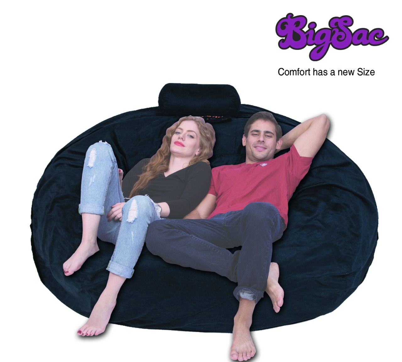 Big Sac 4.5 Feet Movie Sac Premium Suede Fabric Filled Black With Poufee  - 5 Years Warranty  