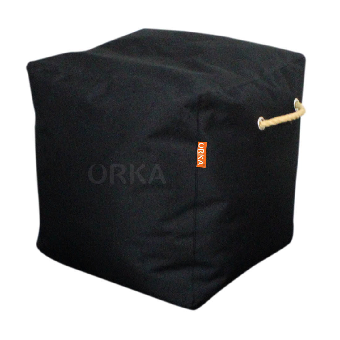 ORKA Denier Fabric 18 X 18 Inch Premium Pouf With Beans - Black  