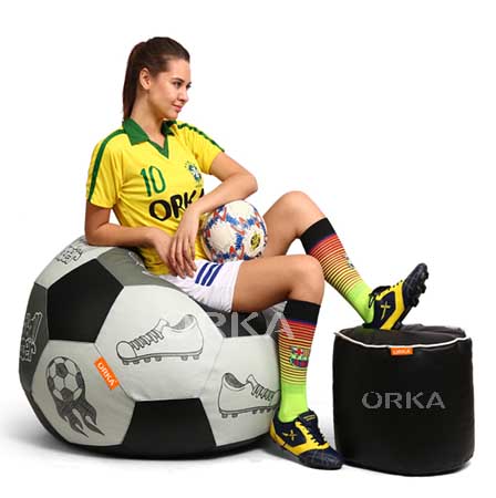ORKA Digital Printed Sports Bean Bag Black And White Soccer Theme  