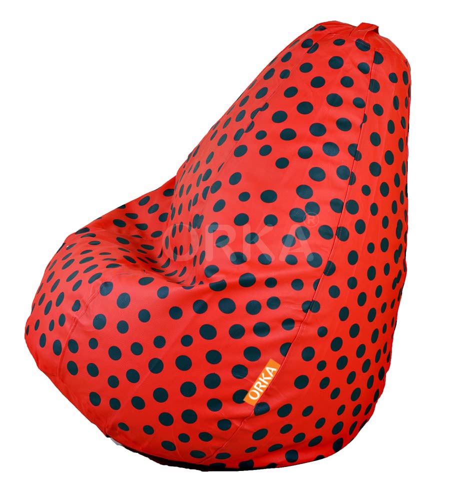 Orka Digital Printed Red Bean Bag Polka Dots Theme  