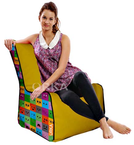 ORKA Digital Printed Yellow Bean Chair Smiley Theme  