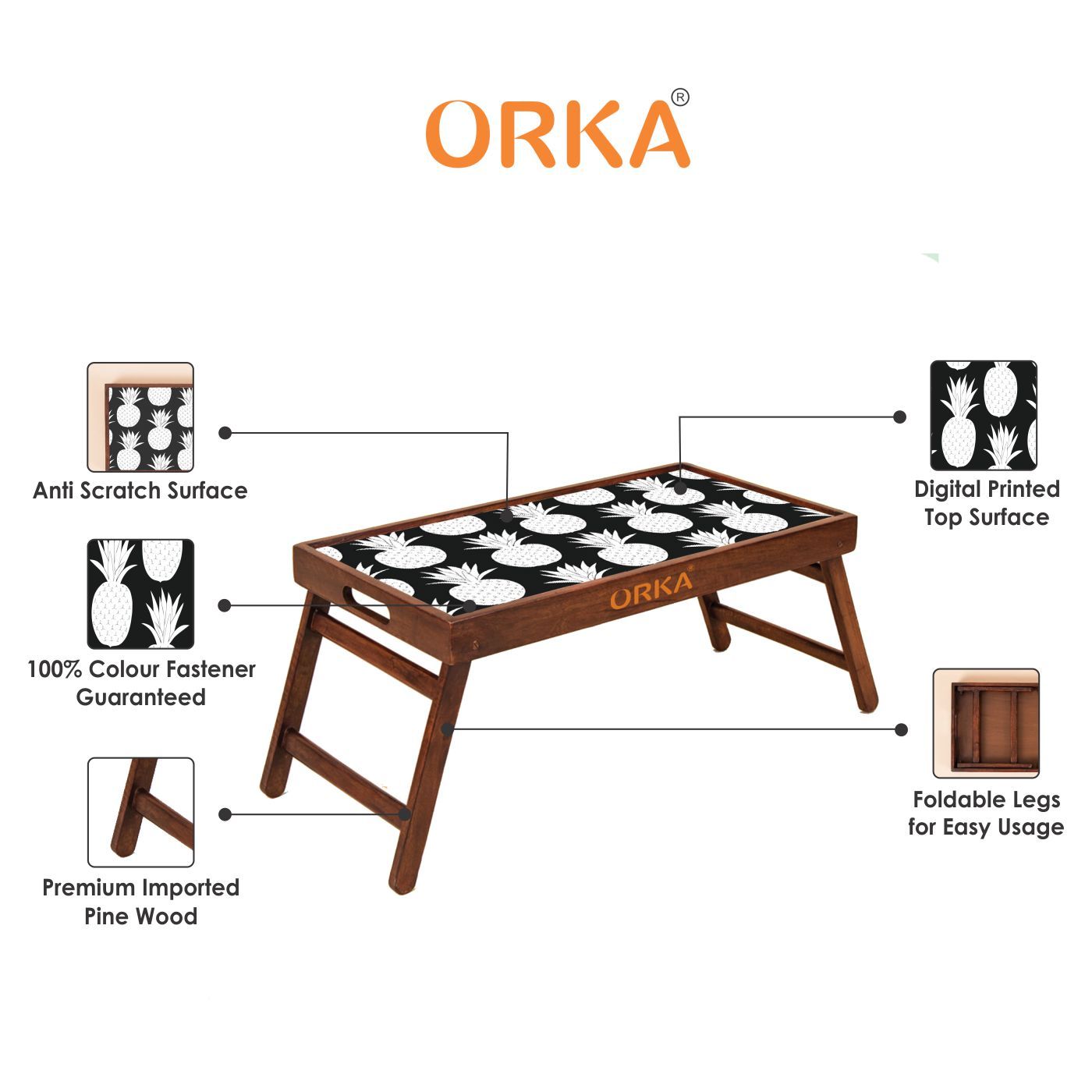 ORKA Spiny Apples Foldable Pine Wood Breakfast Table (Black, White)  