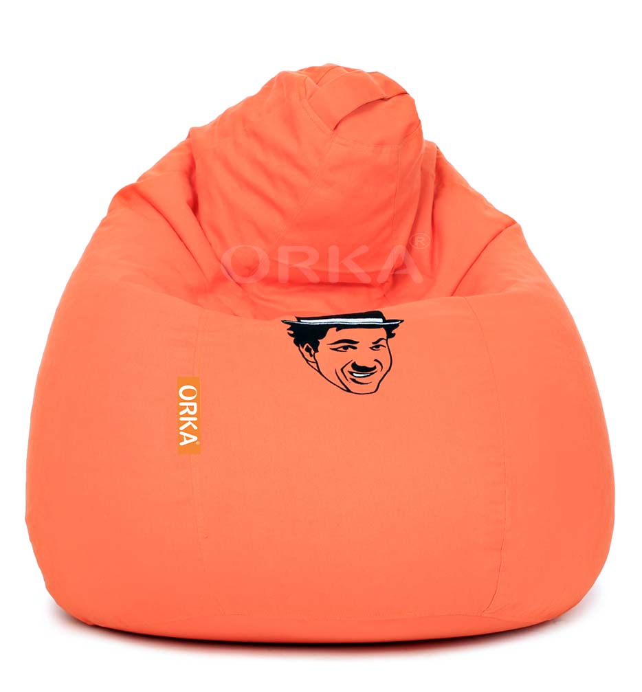 Orka Digital Printed Orange Suede Bean Bag Charlie Chaplin Theme  
