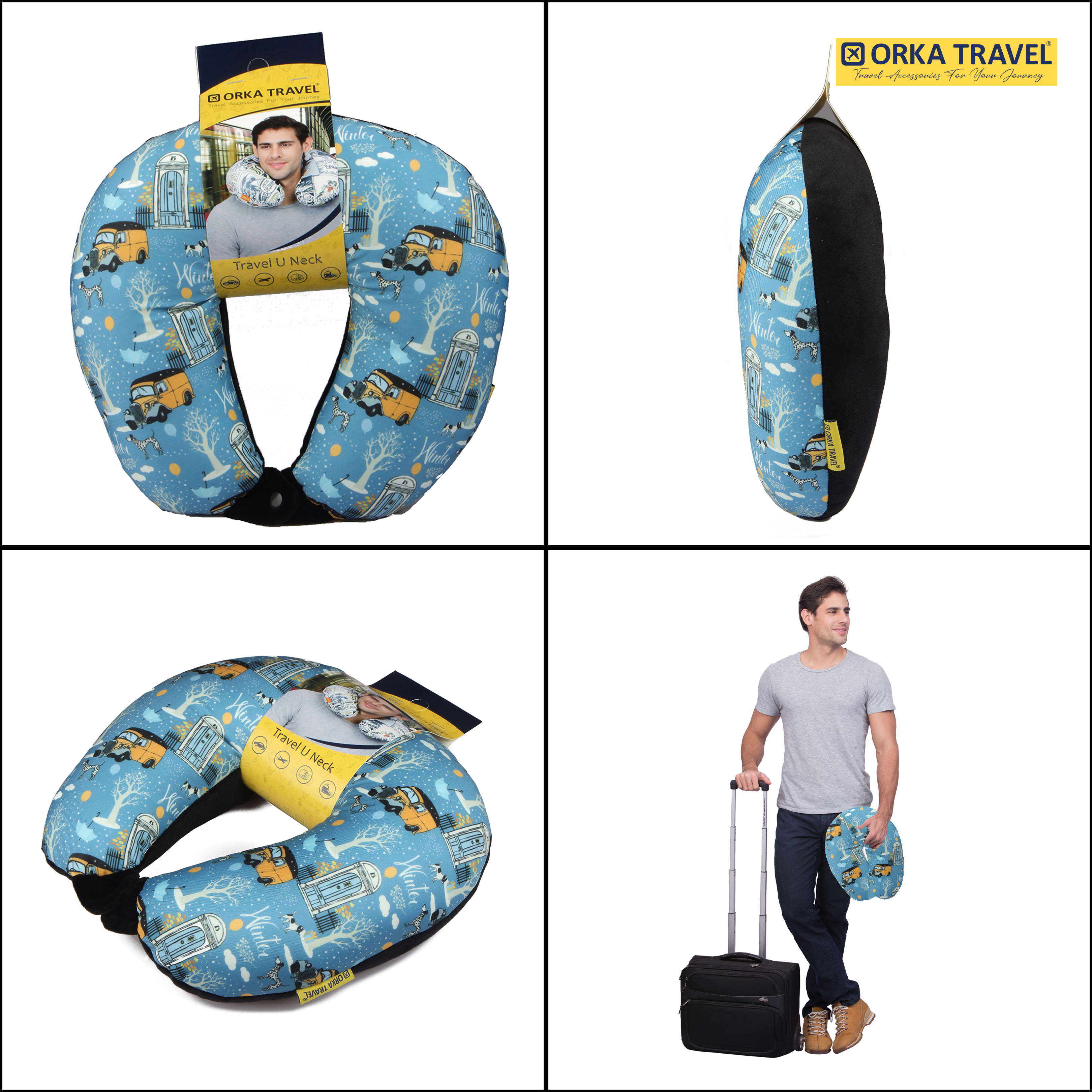 ORKA Travel Digital Printed Spandex With Micro Beads Travel U Neck Pillow  Winter  