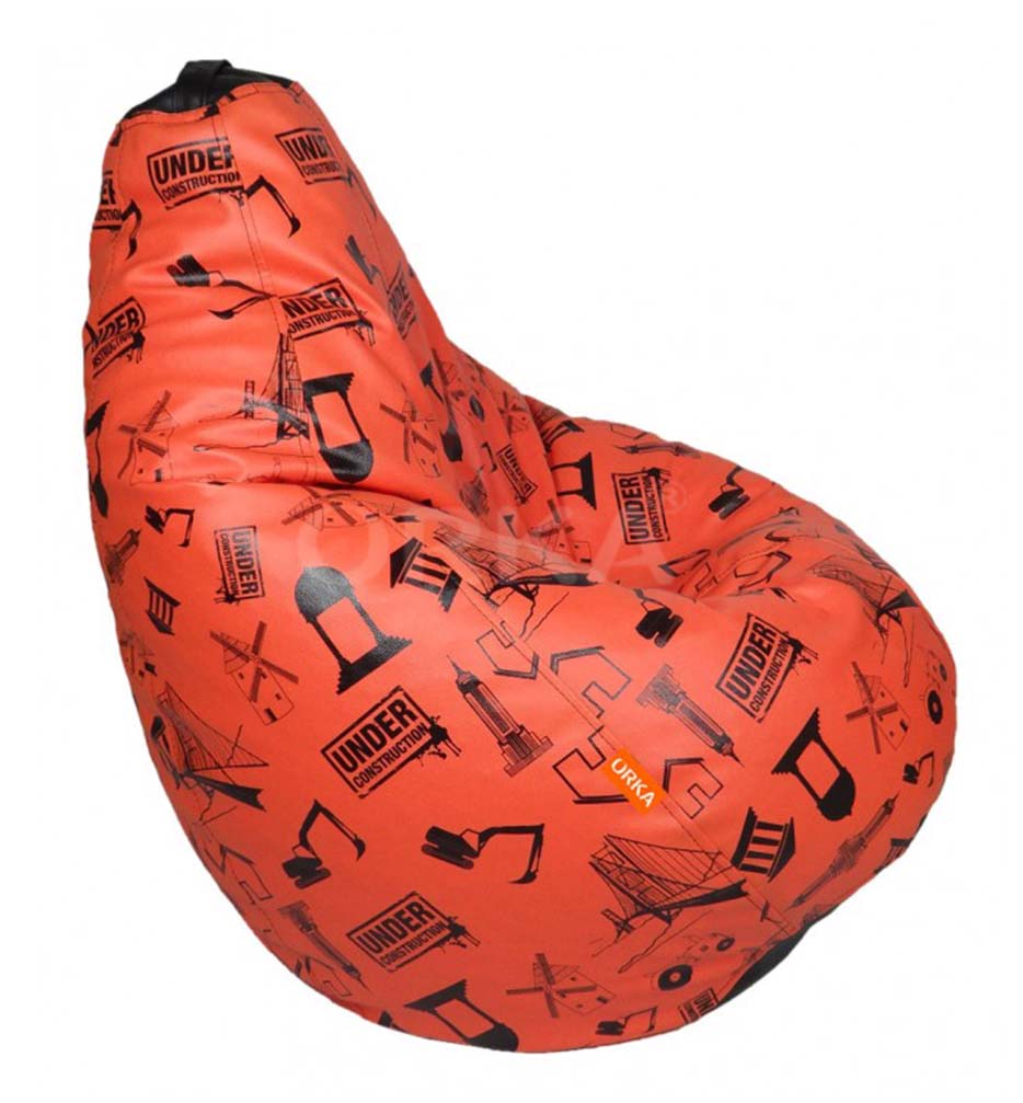 Orka Digital Printed Tan Bean Bag Under Construction Theme   XXL  Cover Only 