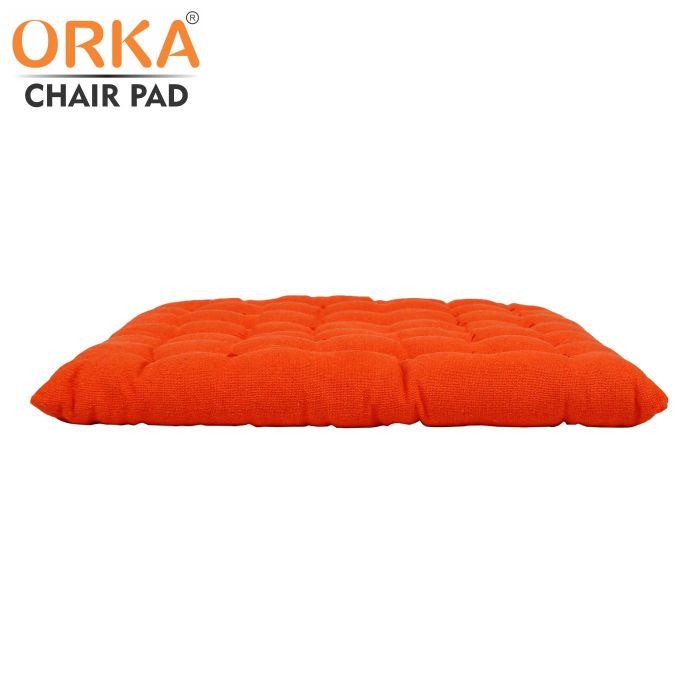 ORKA Cotton Fabric Chair Pad Seat Cushion Back Support Cushion With Tie, Orange (16 X 16 Inch)  