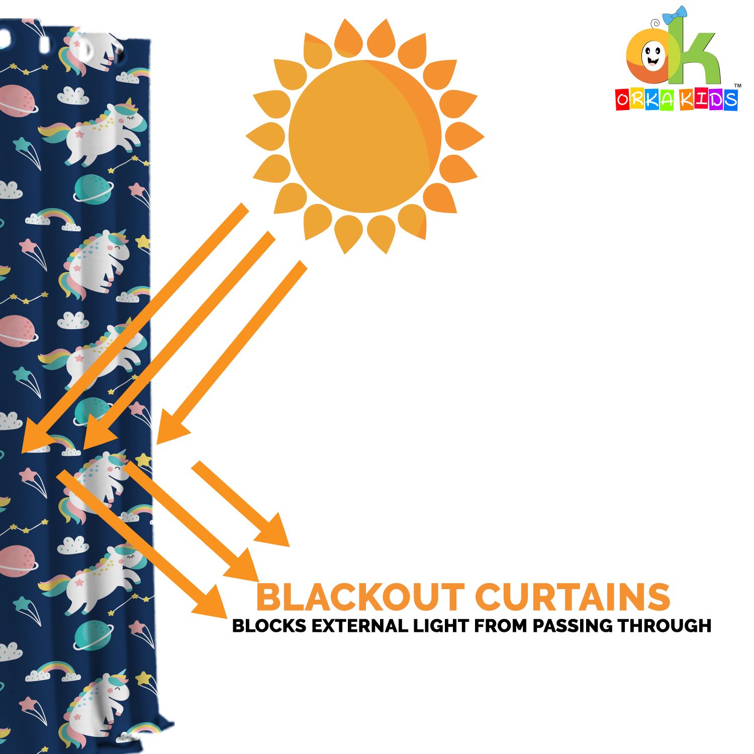 Orka Kids Blue Pony Digital Printed Polyester Fabric Single Pc Curtain  