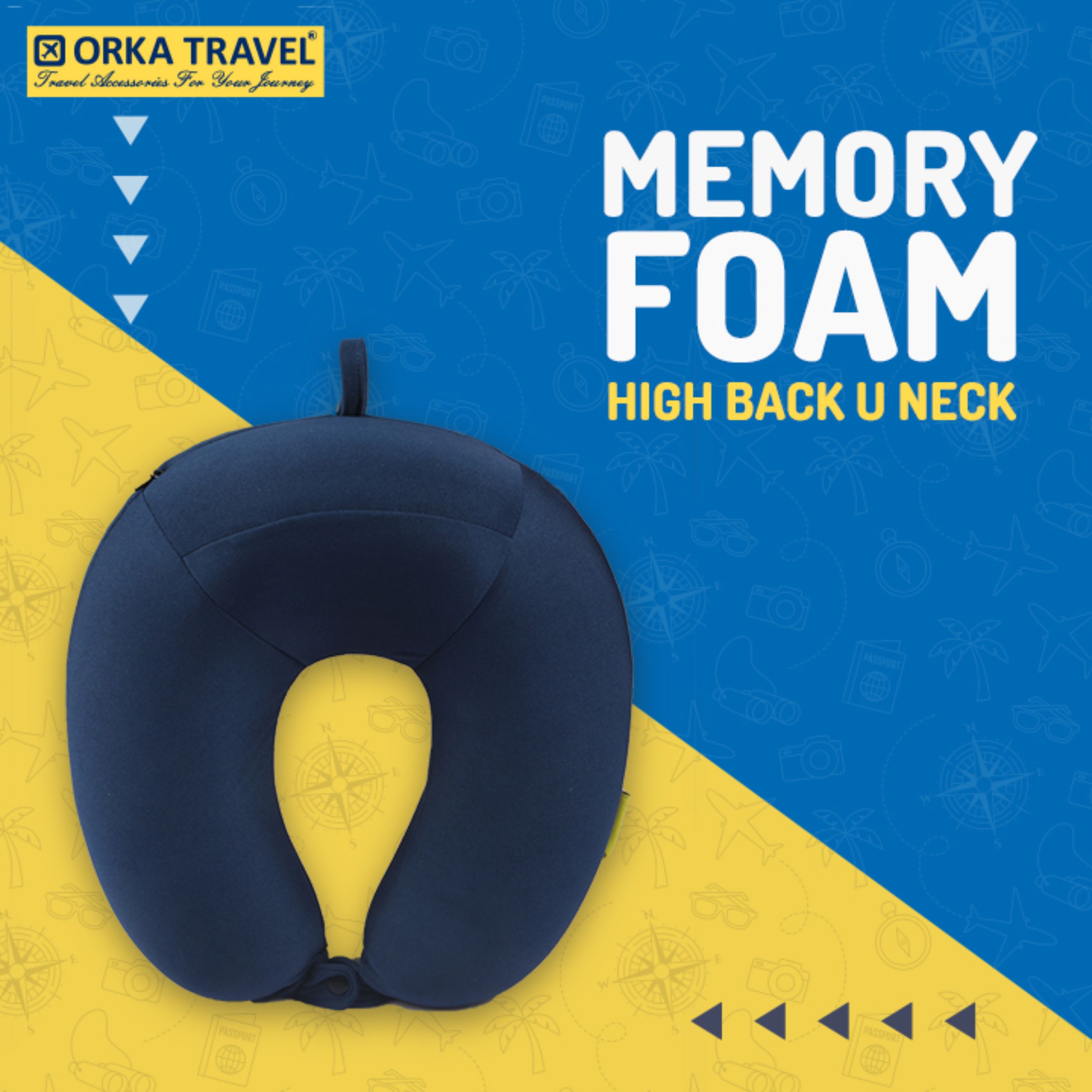 Orka Travel U Neck Memory Foam  High Back  Spandex Dark Blue  