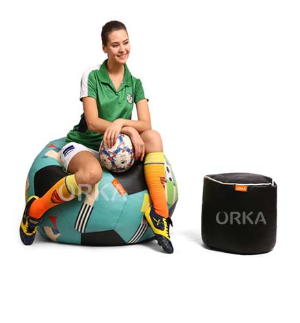 ORKA Digital Printed Sports Bean Bag Blue Football Pass Theme    