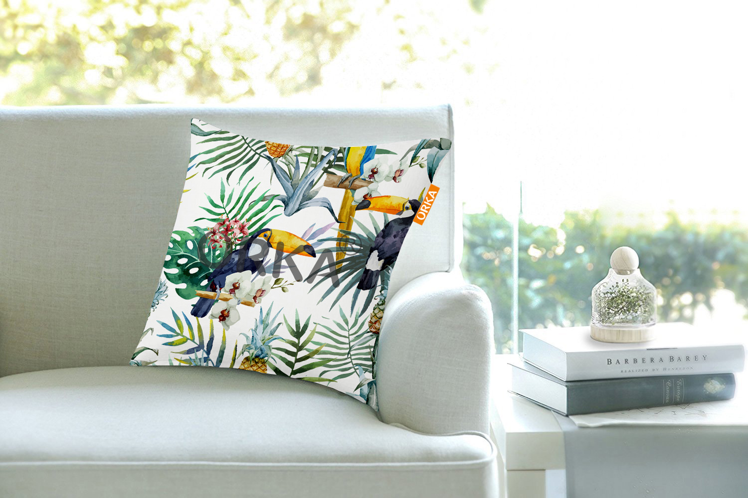ORKA Birds And Plant Theme Digital Printed Cushion 14"x14" Cover Only
