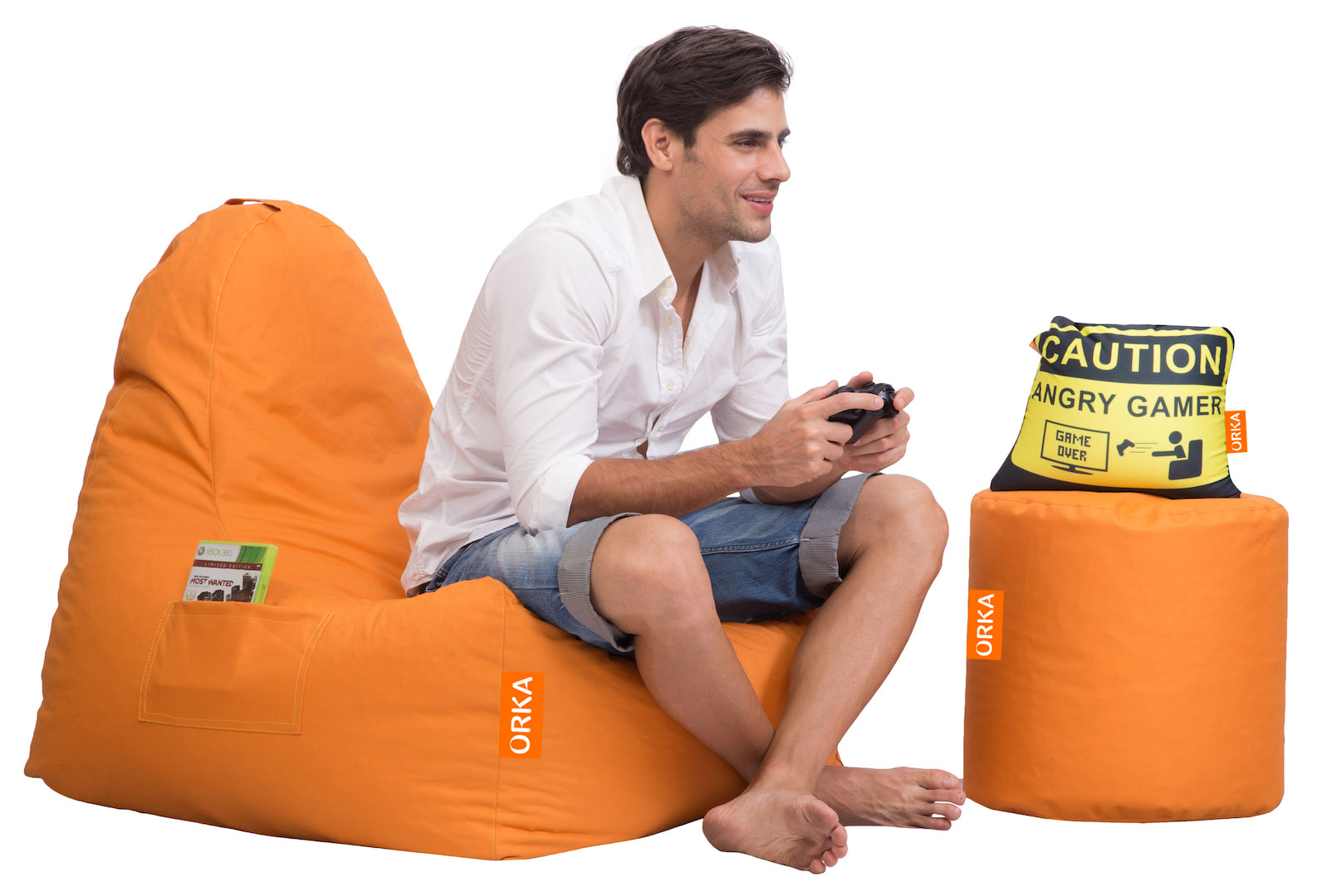 Orka Triangle Bean Bag Naughty Yellow Chair With Puffy  