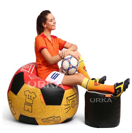 ORKA Digital Printed Sports Bean Bag Yellow Red Football Theme  