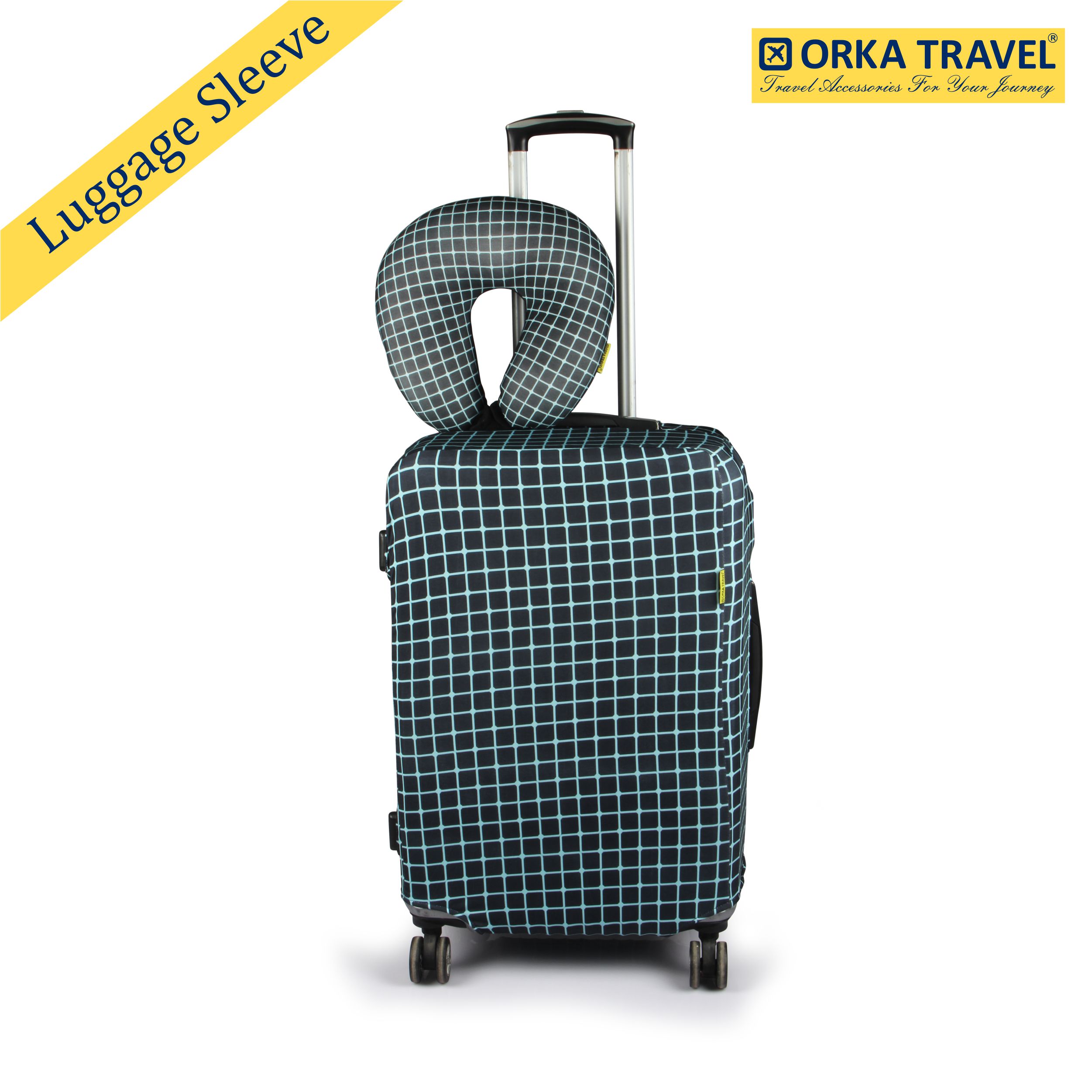 ORKA TRAVEL Black Teal Theme LUGGAGE PROTECTOR WITH MATCHING U NECK PILLOW LUGGAGE COVER  