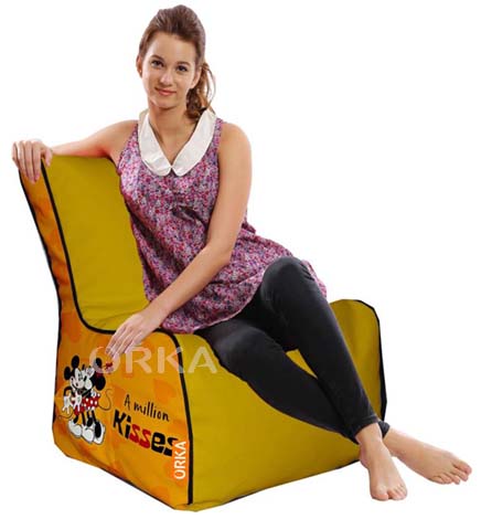 ORKA Digital Printed Yellow Bean Chair Mickey Mouse Love Theme  