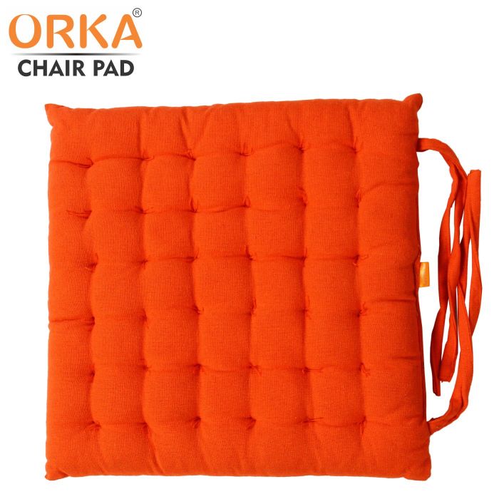 ORKA Cotton Fabric Chair Pad Seat Cushion Back Support Cushion With Tie, Orange (16 X 16 Inch)  