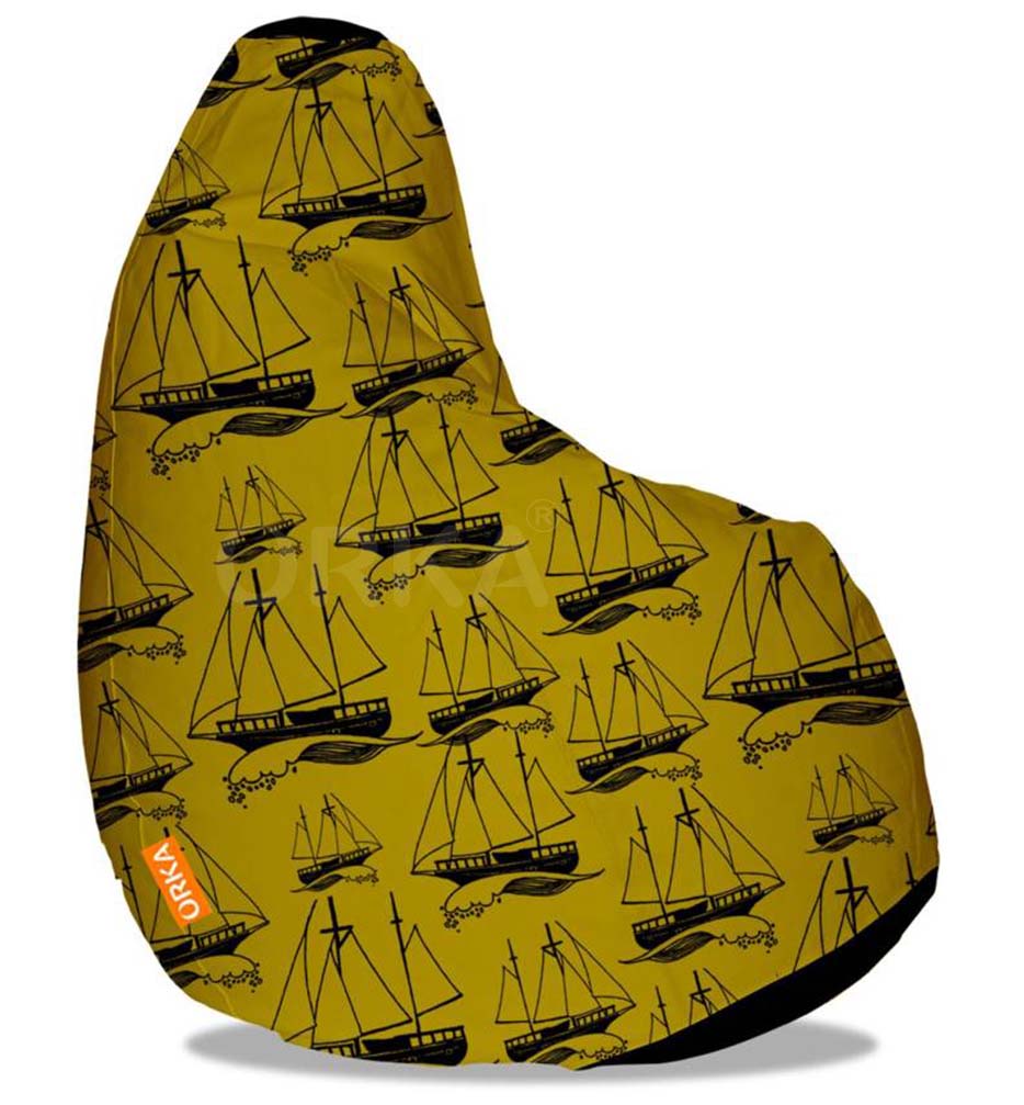 Orka Digital Printed Yellow Bean Bag Sailor Ocean Theme   XXL  Cover Only 