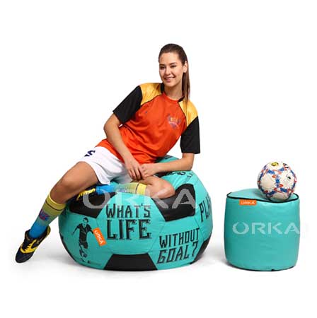 ORKA Digital Printed Sports Bean Bag Blue Soccer Play Theme   