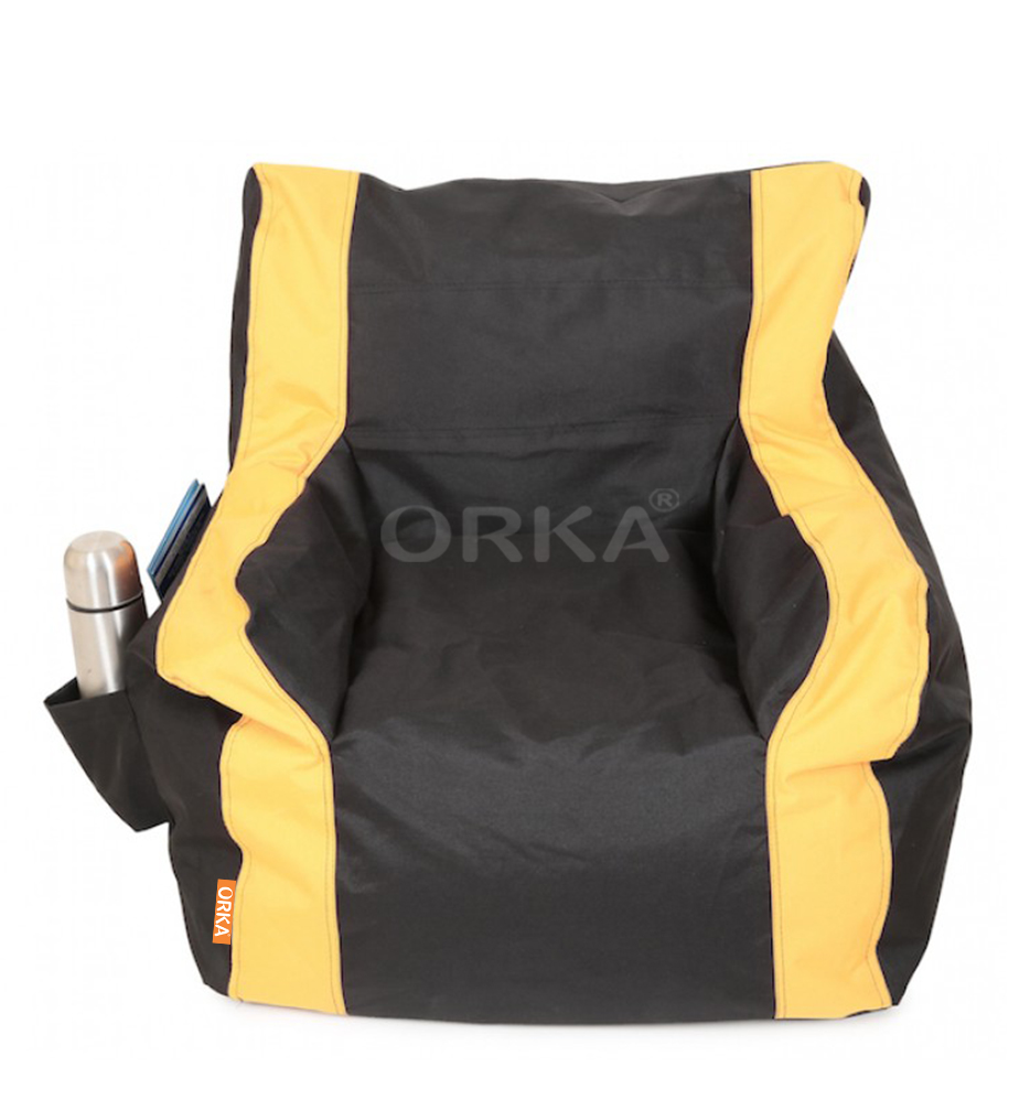 Orka Classic Black Pale Yellow Bean Bag Arm Chair