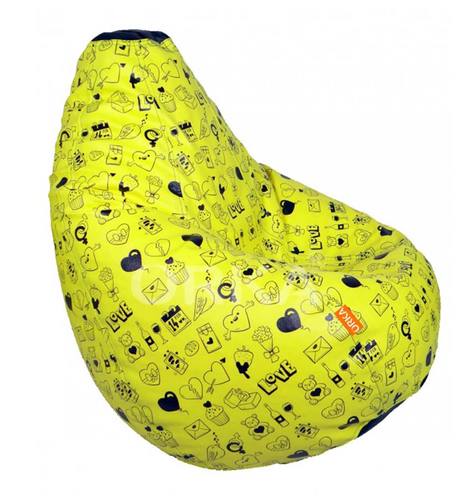Orka Digital Printed Yellow Bean Bag Love Emoji Theme  
