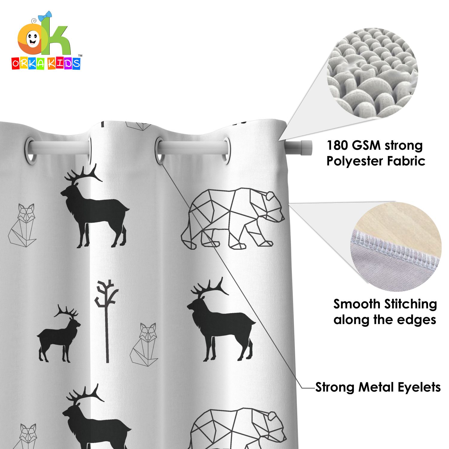 Orka Kids Deer Digital Printed Polyester Fabric Single Pc Curtian  